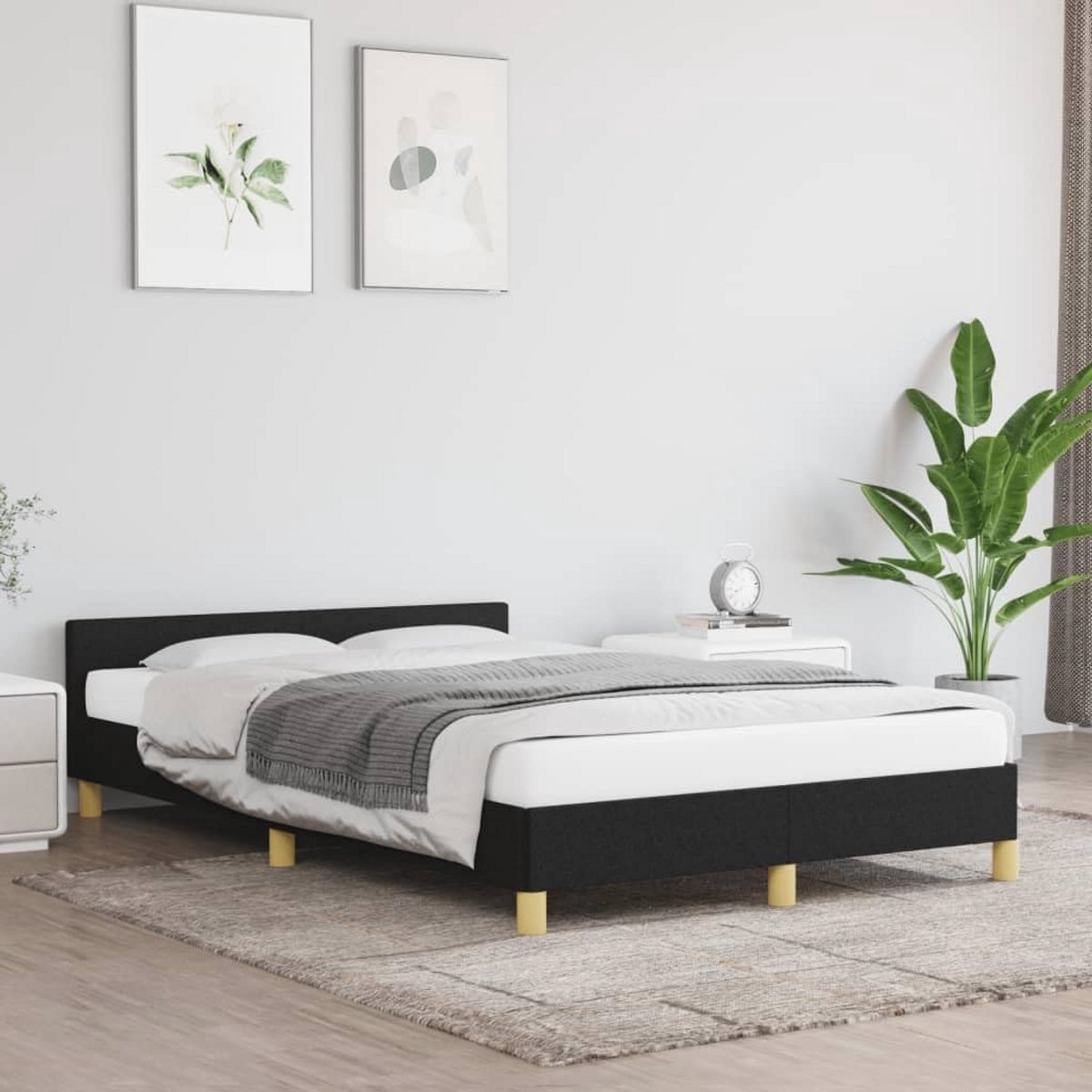 Stijlvol Bedframe met Hoofdbord - Zwart 120x190 cm - Slaapkamer Meubilair