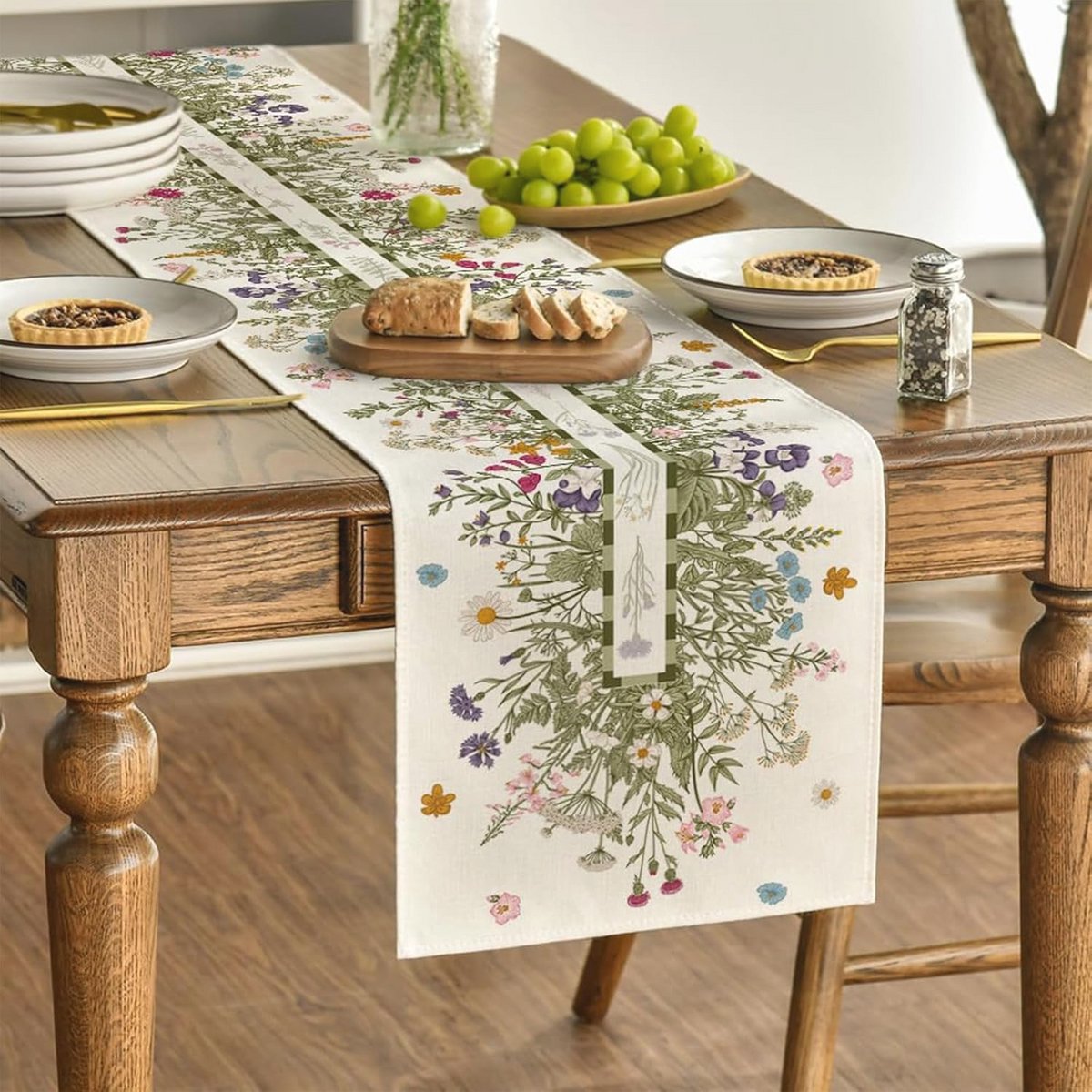 Moderne Beige Tafelloper met Jasmijn en Chrysanten 183x33 cm voor Lente
