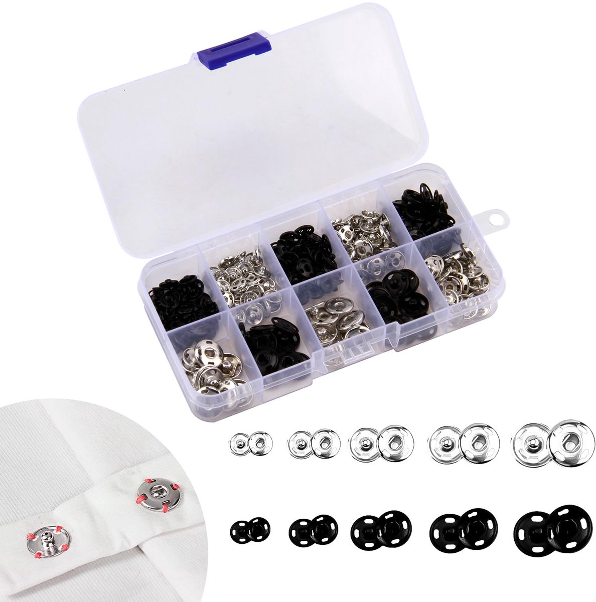 IMPERATORIS® Metalen Drukknoppen Set – Zwaar Uitgevoerde Drukknopen met Setterbasis en Holle Pons – Metalen Knopen voor Kleding, Leer, Jassen, Jeans en Handtassen – Niet Naaien – 7,5 mm, 8,5 mm, 10 mm, 12 mm – 100 Sets – Zwart