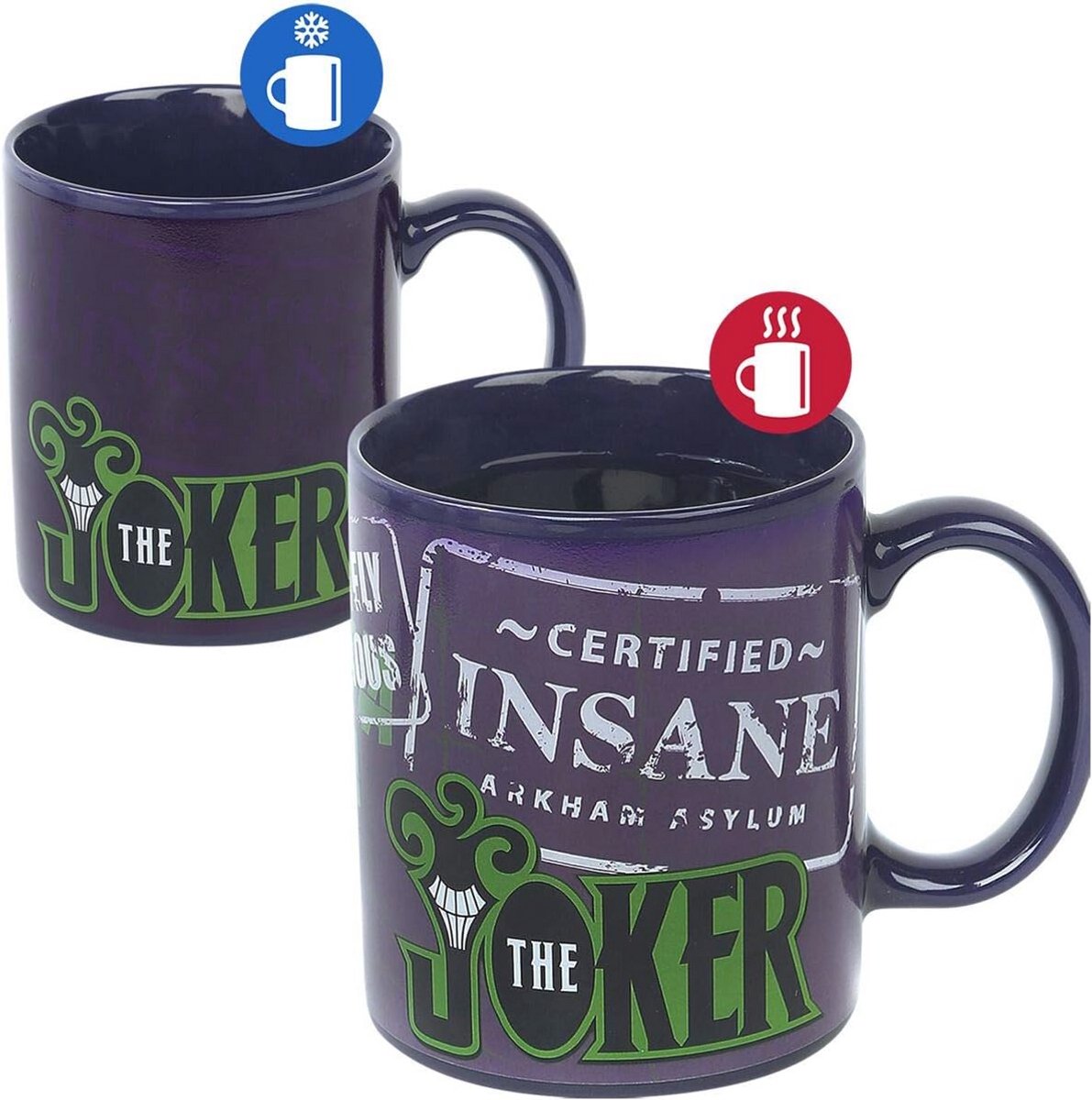 Thermo Effect Mug Joker - Wit Zwart Geprint Keramisch Koffiekopje in Cadeauverpakking