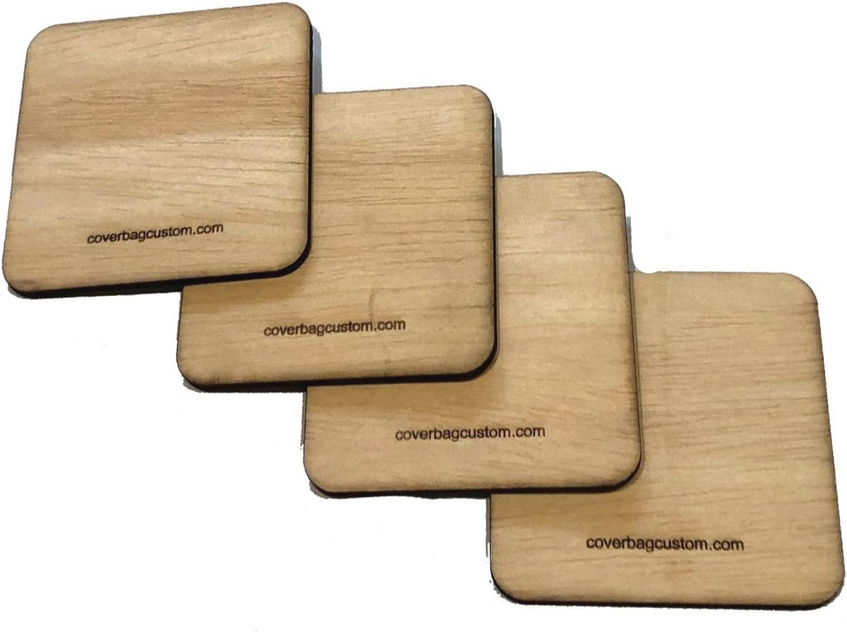 Set van 4 onderzetters van natuurlijk gewaxte hout voor bescherming van oppervlakken