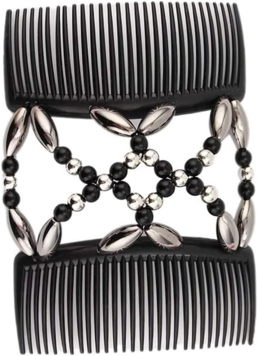 Elastische Kralen Haarkam - Dubbele Stretchy Haarclip voor Vrouwen - Vintage Stijl