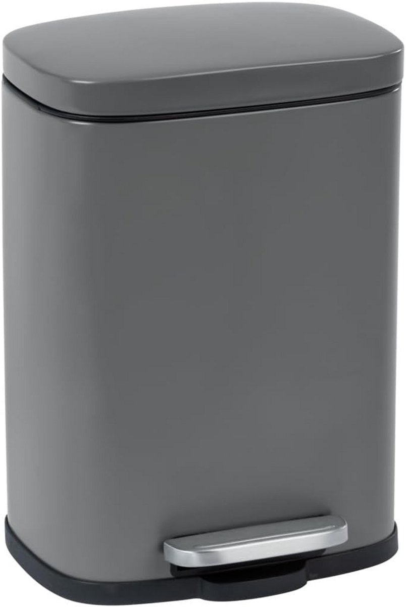 Grijze Metalen Pedaalemmer met Easy-Close Deksel, 9 Liter
