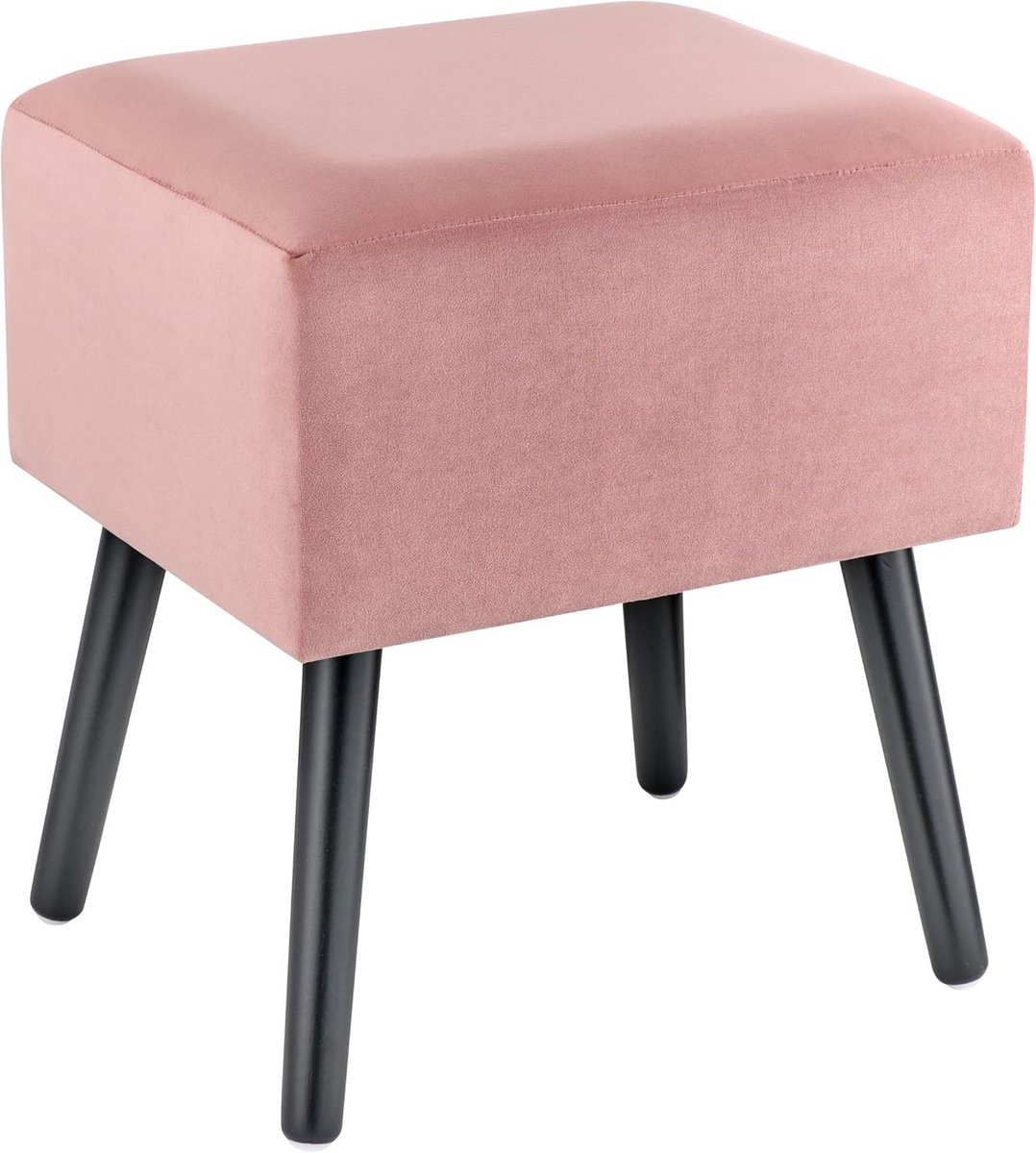 Zachte FluWelen Poef met Houten Poten - Padded Voetenbank Powder Pink