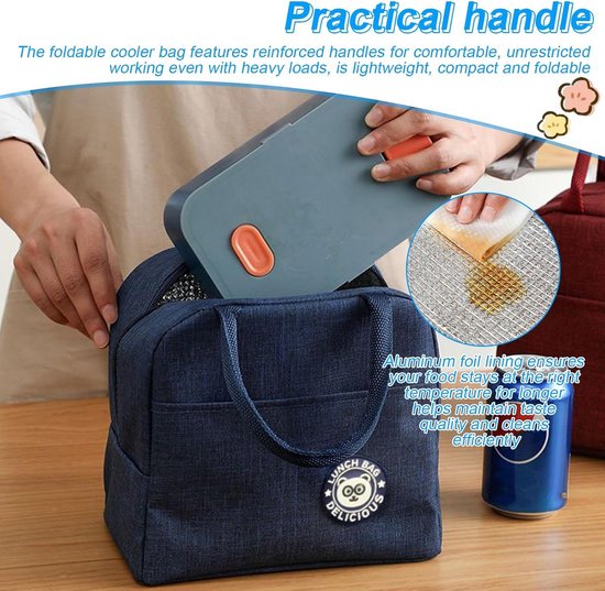 2x Geïsoleerde Lunchtas 7L - Kleine Koeltas Thermisch Opvouwbaar voor Lunch, Picknick, School en Werk — afbeelding 5