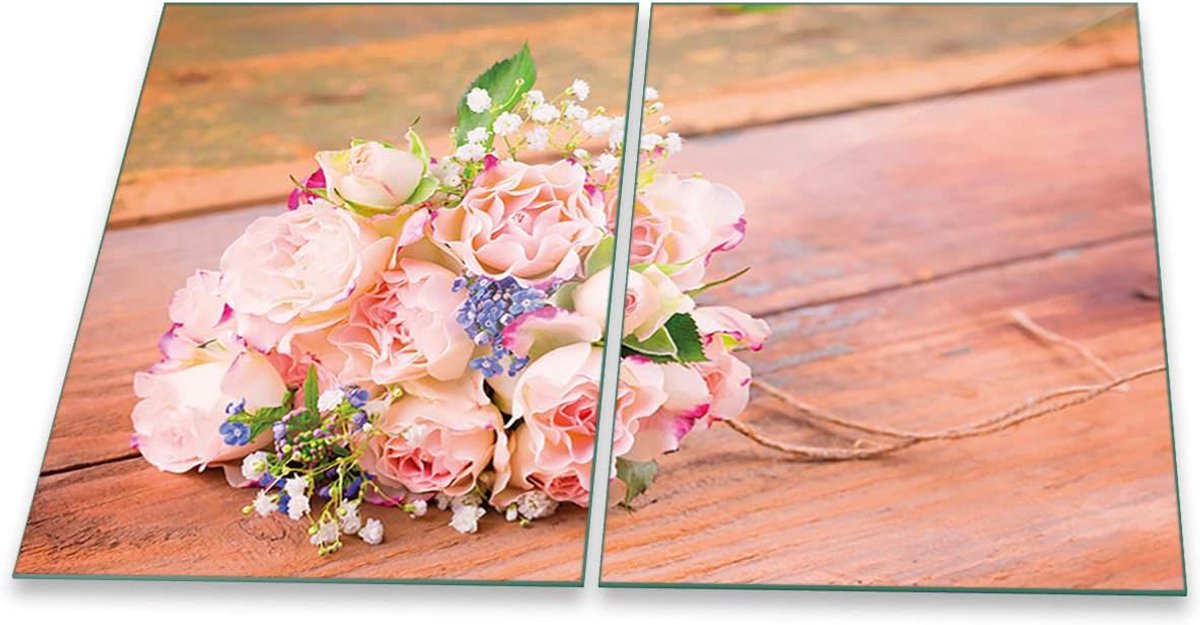 Universele Glas Afdekplaat Bloemen Roze - Kookplaat Bescherming & Spatwand - 2x40x52 cm