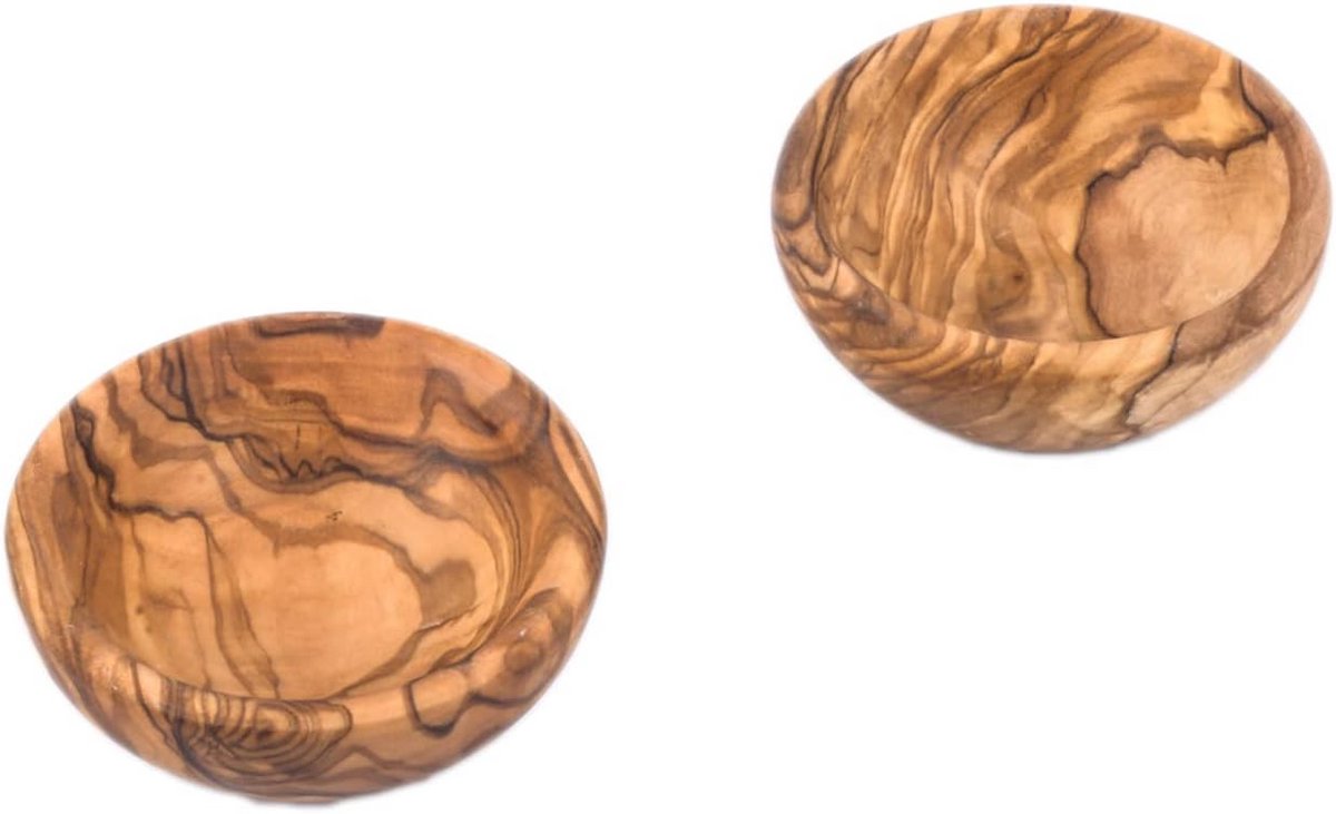 Set van 2 Kleine Dipschalen van Massief Olijfhout voor Olijven en Sauzen