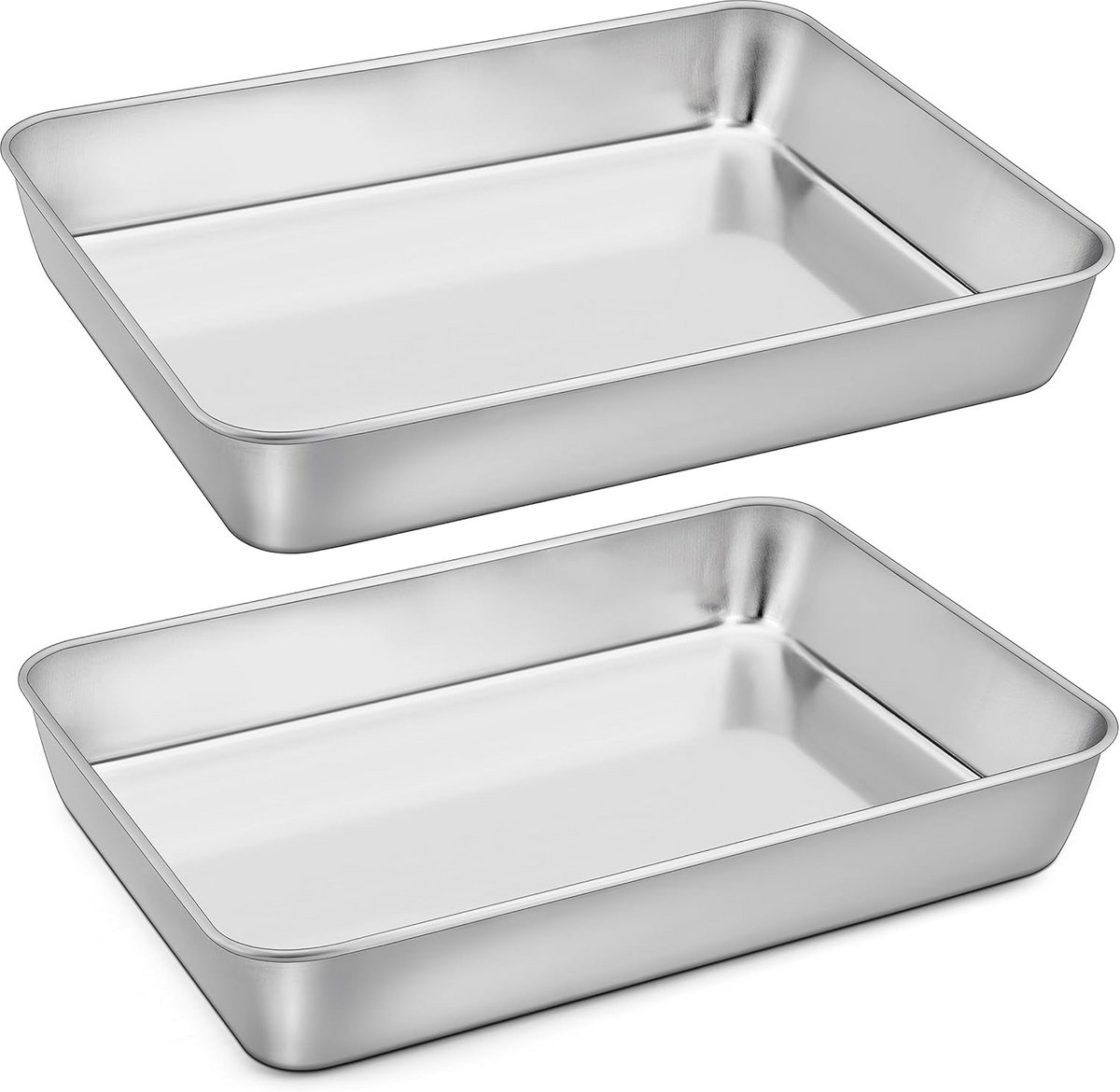 Set van 2 RVS Bakplaten Rechthoekig met 5 cm Rand voor Oven en Serveren