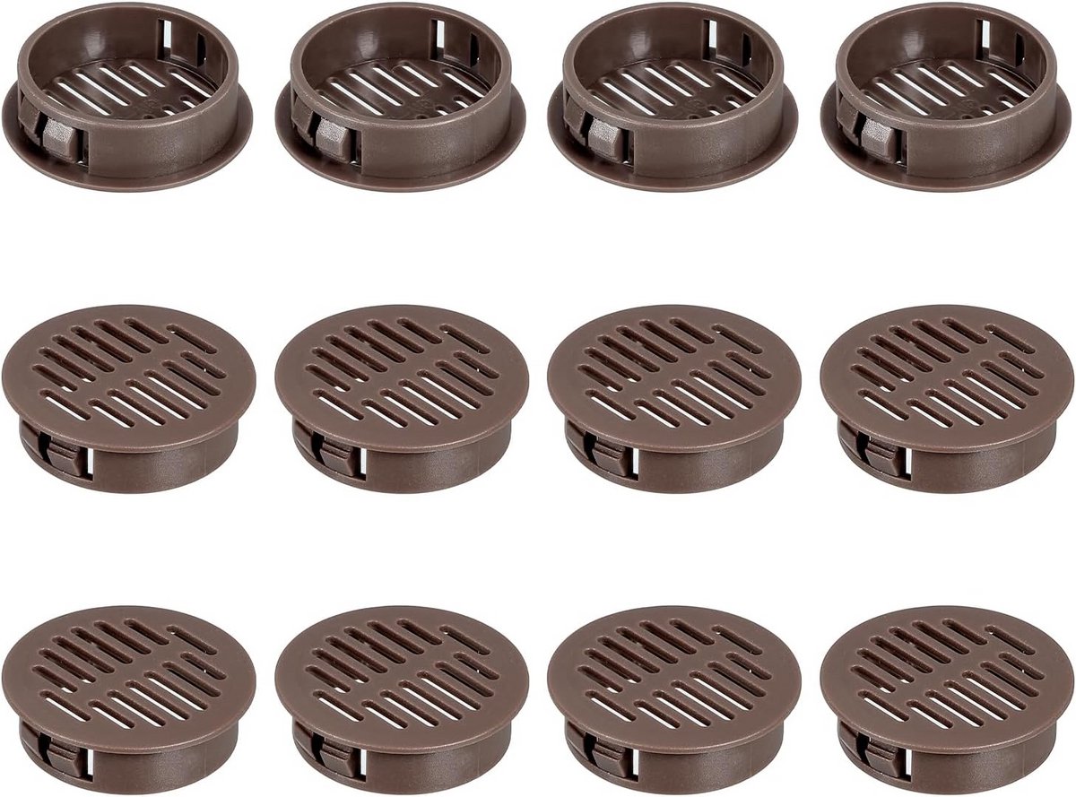 12x Ronde Ventilatie Roosters 35mm voor Plafond, Keuken en Badkamer - Donkerbruin Kunststof