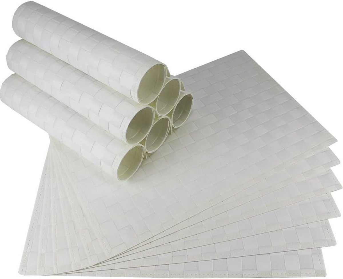 Set van 12 Witte Gevlochten Placemats - Rechthoekig Kunststof - 45x30 cm