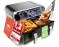 Stillstern Heteluchtfriteuse 2 kamers 8L Dual Zone Airfryer XXL (DE-versie), 2400W, Uitstekend 1,2 (Zeer goed), Friteuse Air Fryer, Receptenboek, Ontdooien & Warmhouden Heteluchtfriteuse Dubbele kamer, Air Fryers