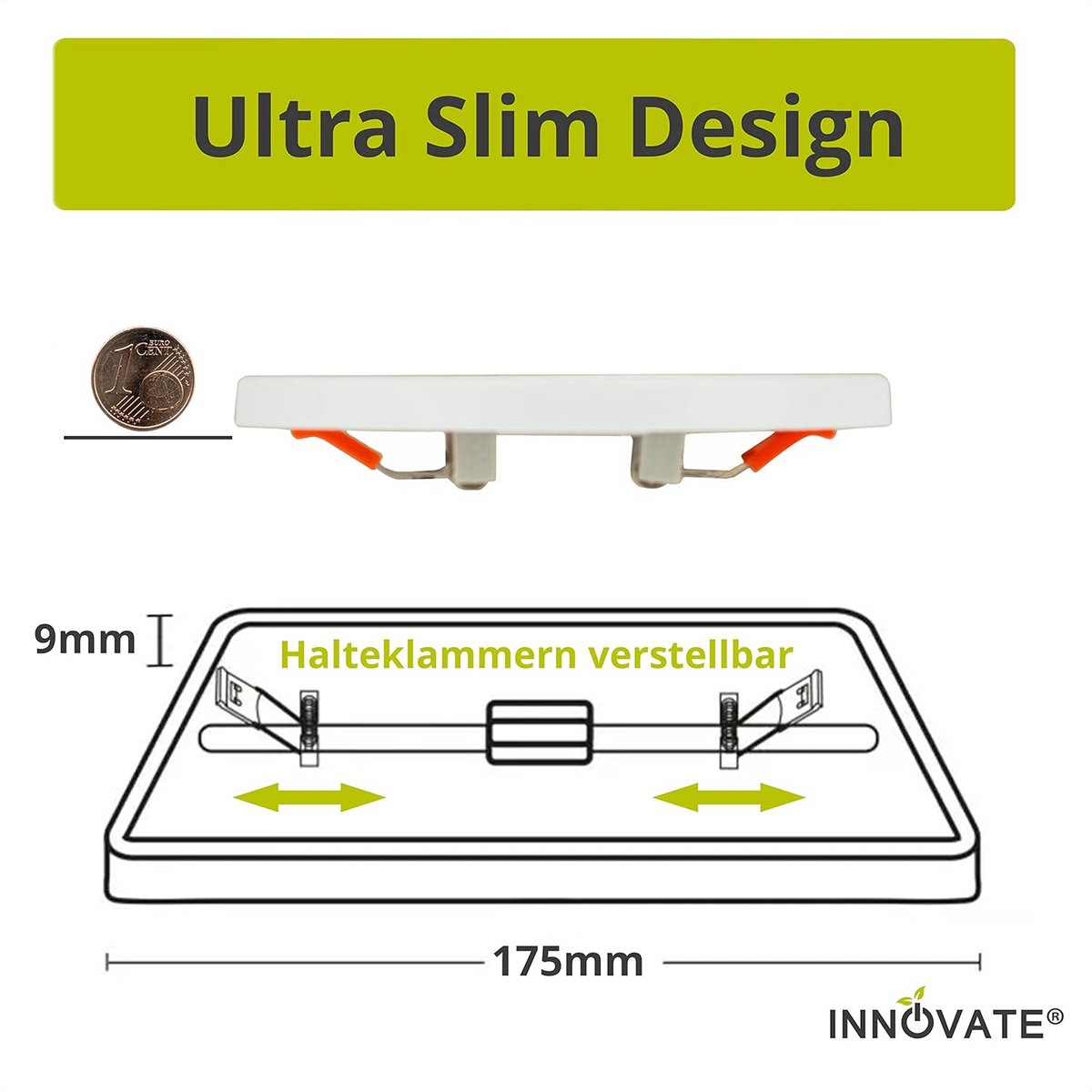 LED plafondspot 3000K warmwit - 4 stuks - vierkant 15W - 175mm - ultra plat - variabele in