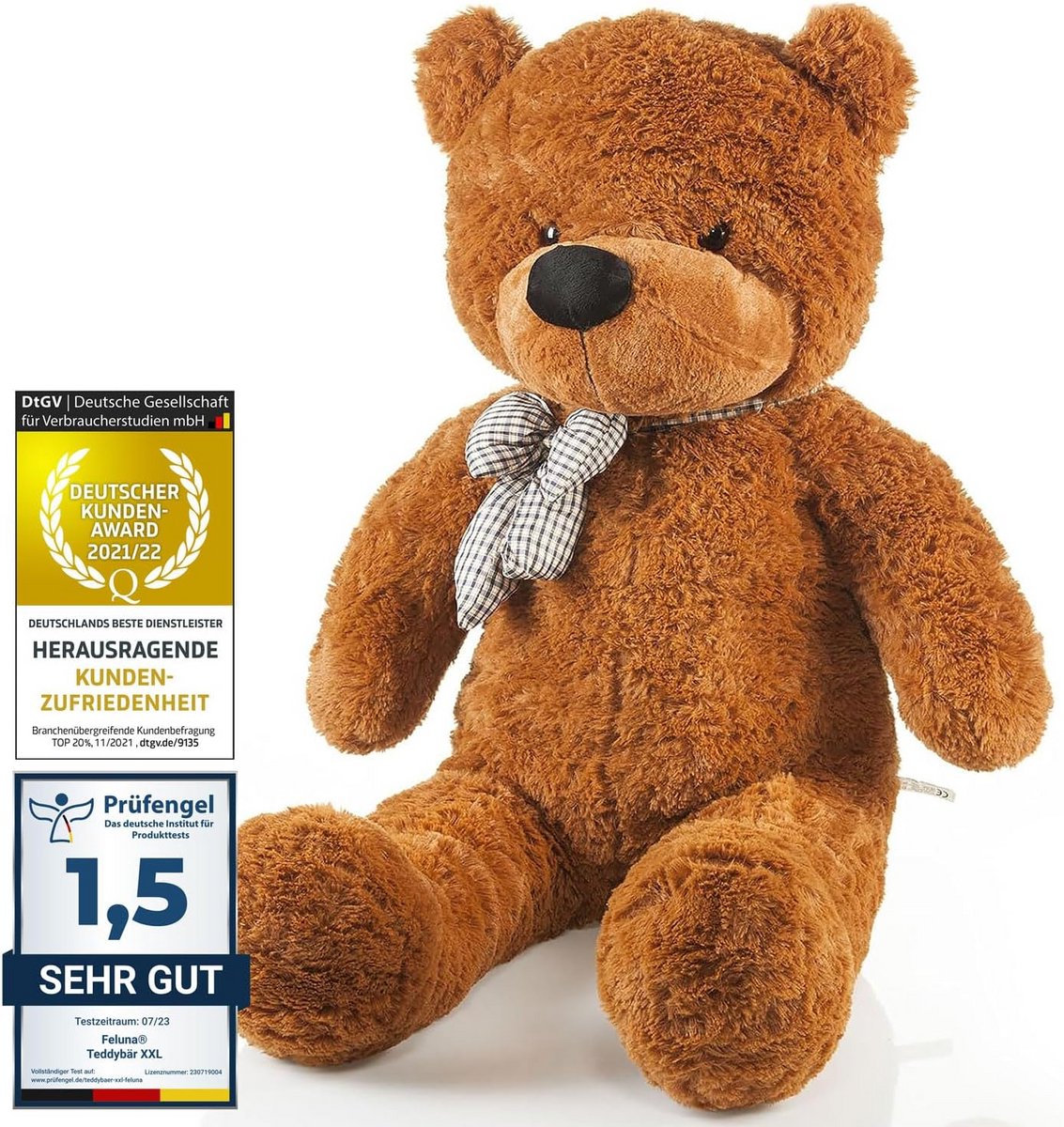 XXL teddybeer 120 cm - zachte pluche knuffelbeer met strik