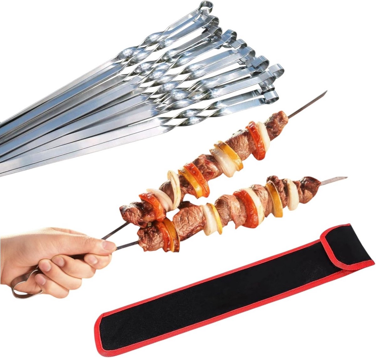 Extra Brede en Sterke RVS Barbecuespiesjes (20 stuks, 60 cm) - Kebab & Vleesspies Set