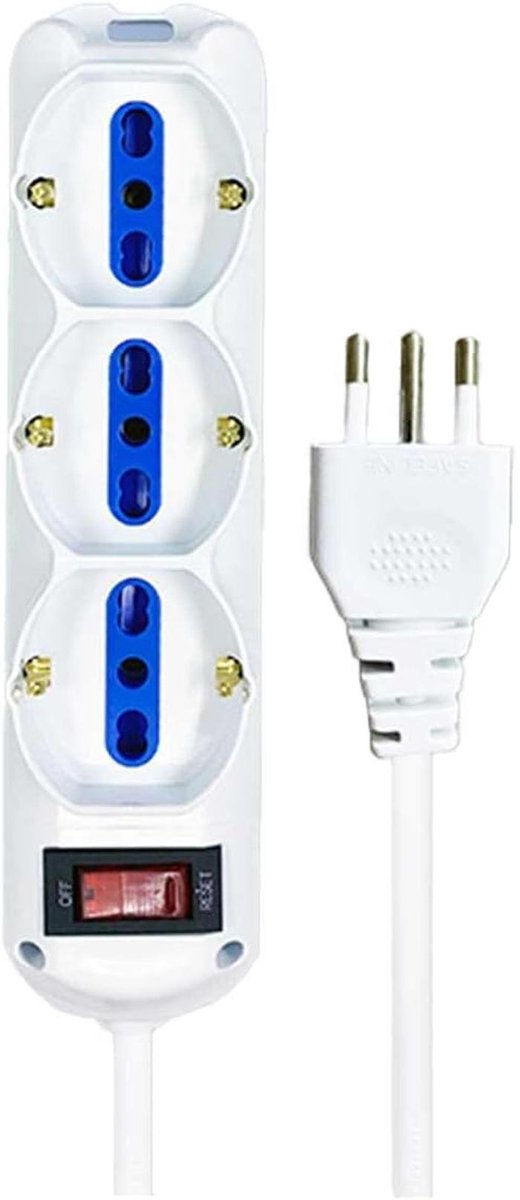 Elektrische meervoudige stopcontacten met schakelaar - 9 stopcontacten (6 x 10 A/16 A + 3 x geaard 16 A) - max. 2500 W - 250 V - kabel 5 meter - wit
