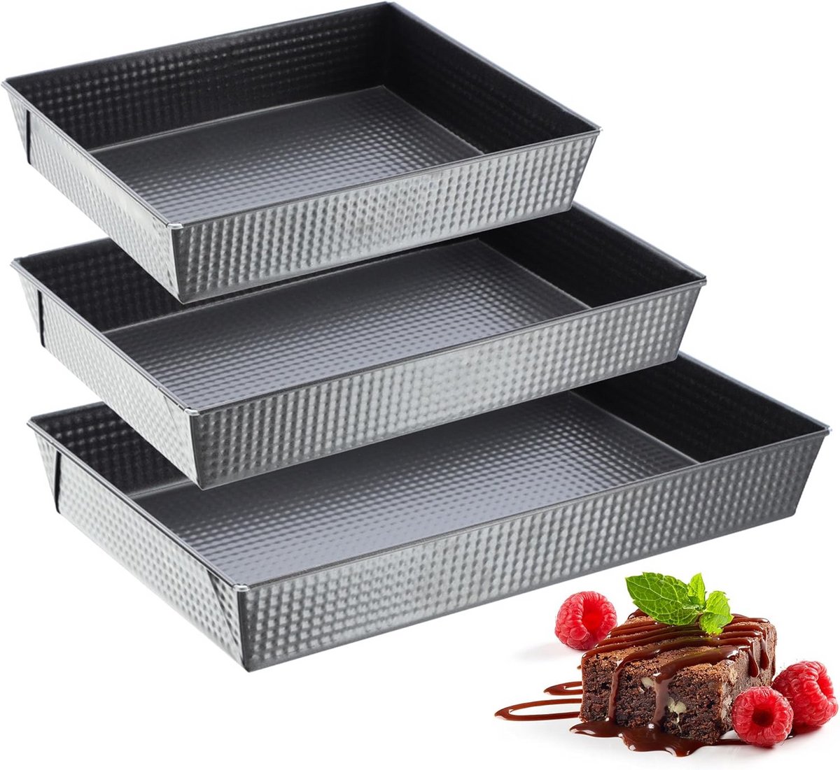 Set van 3 Rechthoekige Bakvormen met Hoge Randen voor Cake, Brood en Brownies