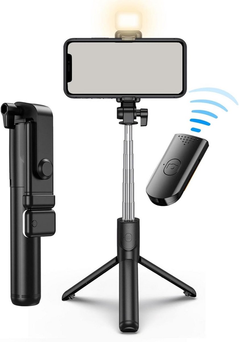 Verstelbare Selfiestick met Statief en Vullicht voor Smartphone