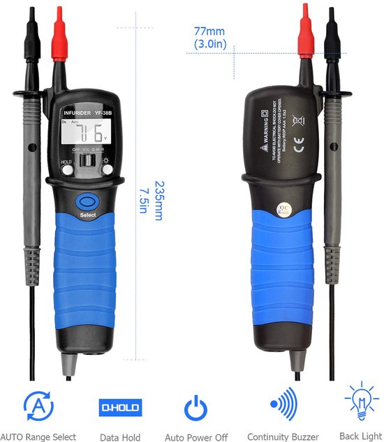 AstroAI Digitale Multimeter – Voltmeter, Ampèremeter, Meet AC/DC, Weerstand, Diode, Continuïteit, Met Groot LCD-scherm En Achtergrondverlichting