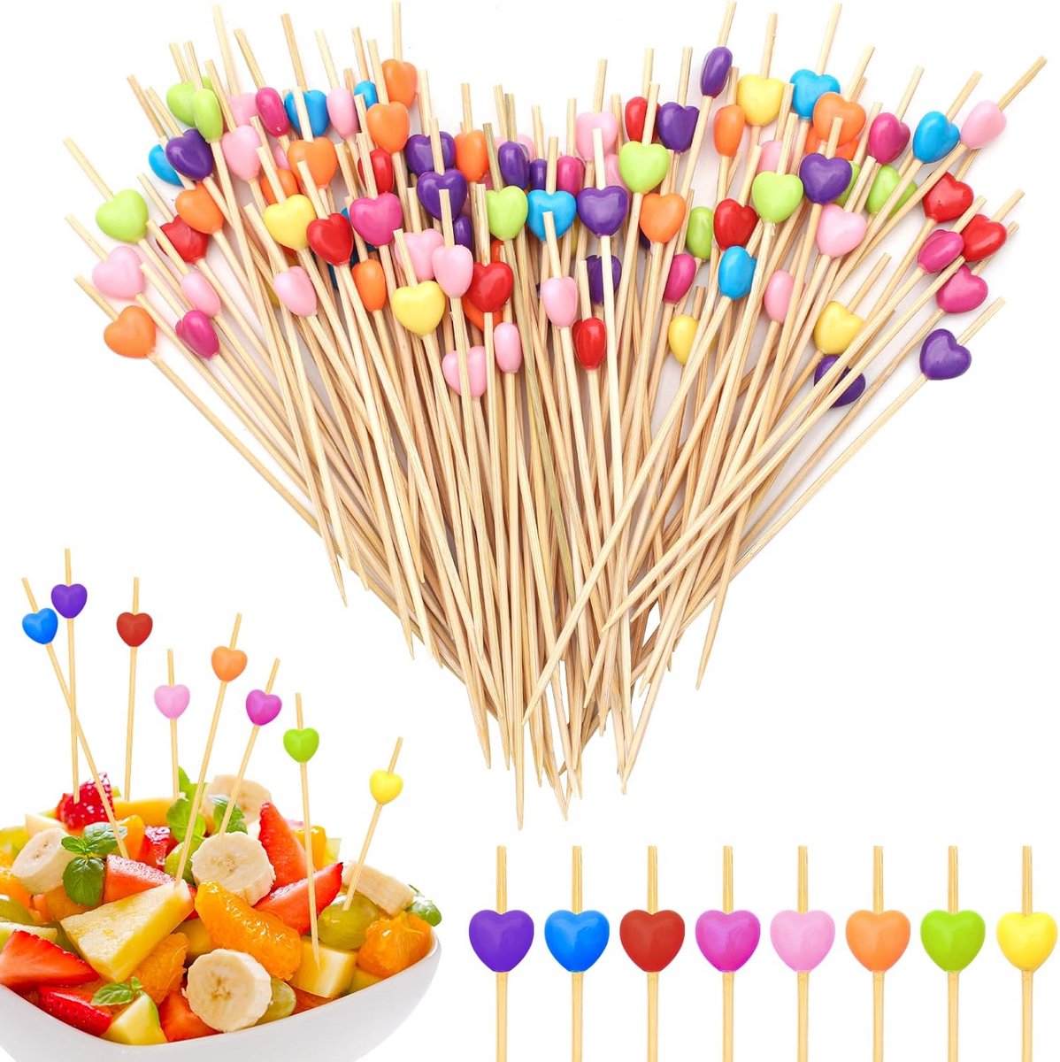 100 Houten Cocktailprikkers met Decoratie - Feestprikkers voor Hapjes, Taart en Fruit
