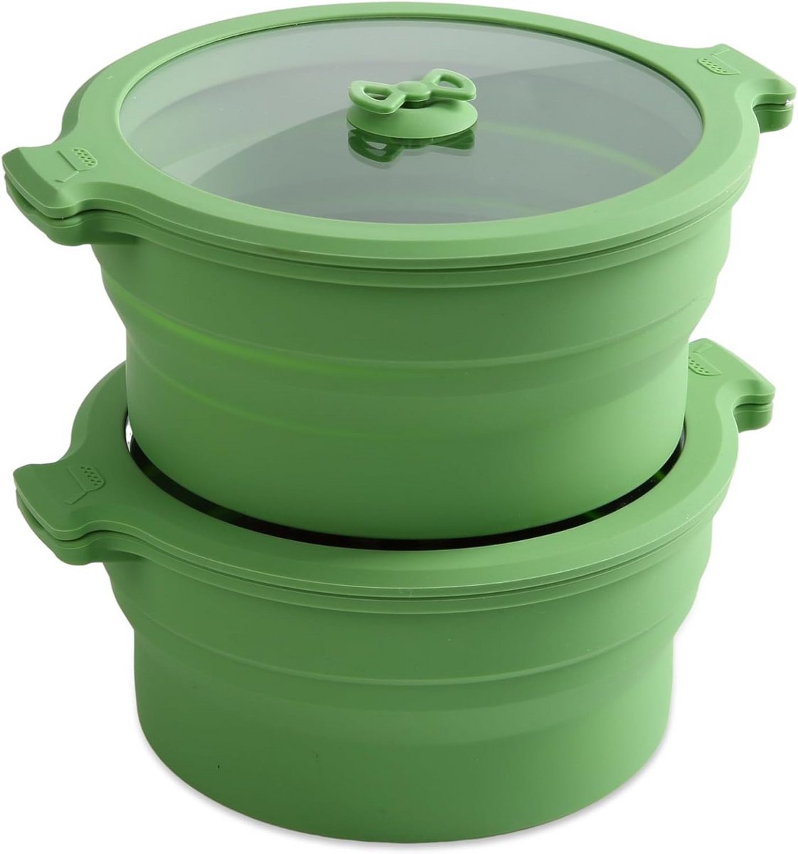 Set van 2 Opvouwbare Siliconen Magnetron Stoomkokers met Deksel en 1.4L Opslag