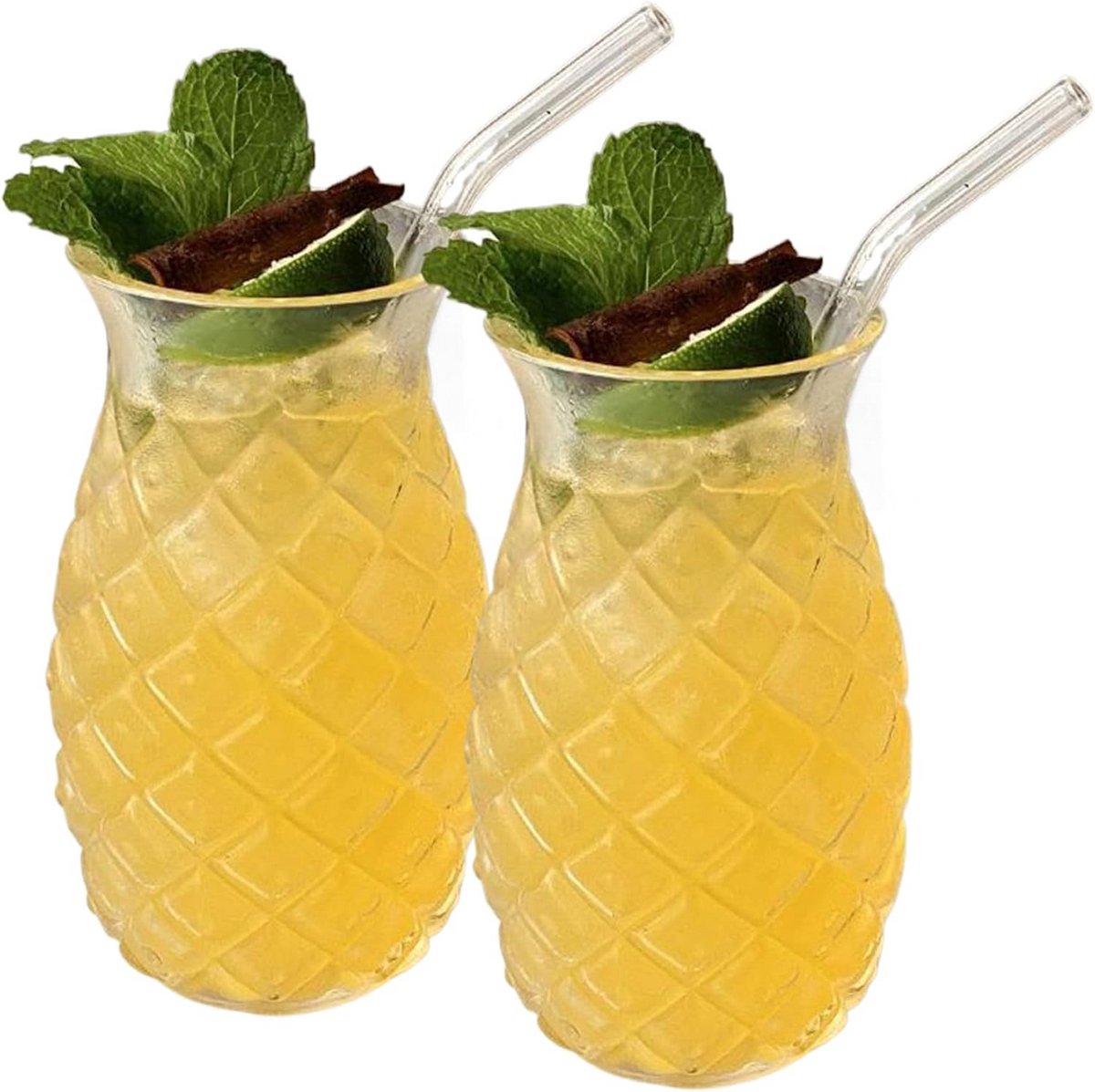 2 Set Hawaï Tropische Cocktailglazen met Rietjes