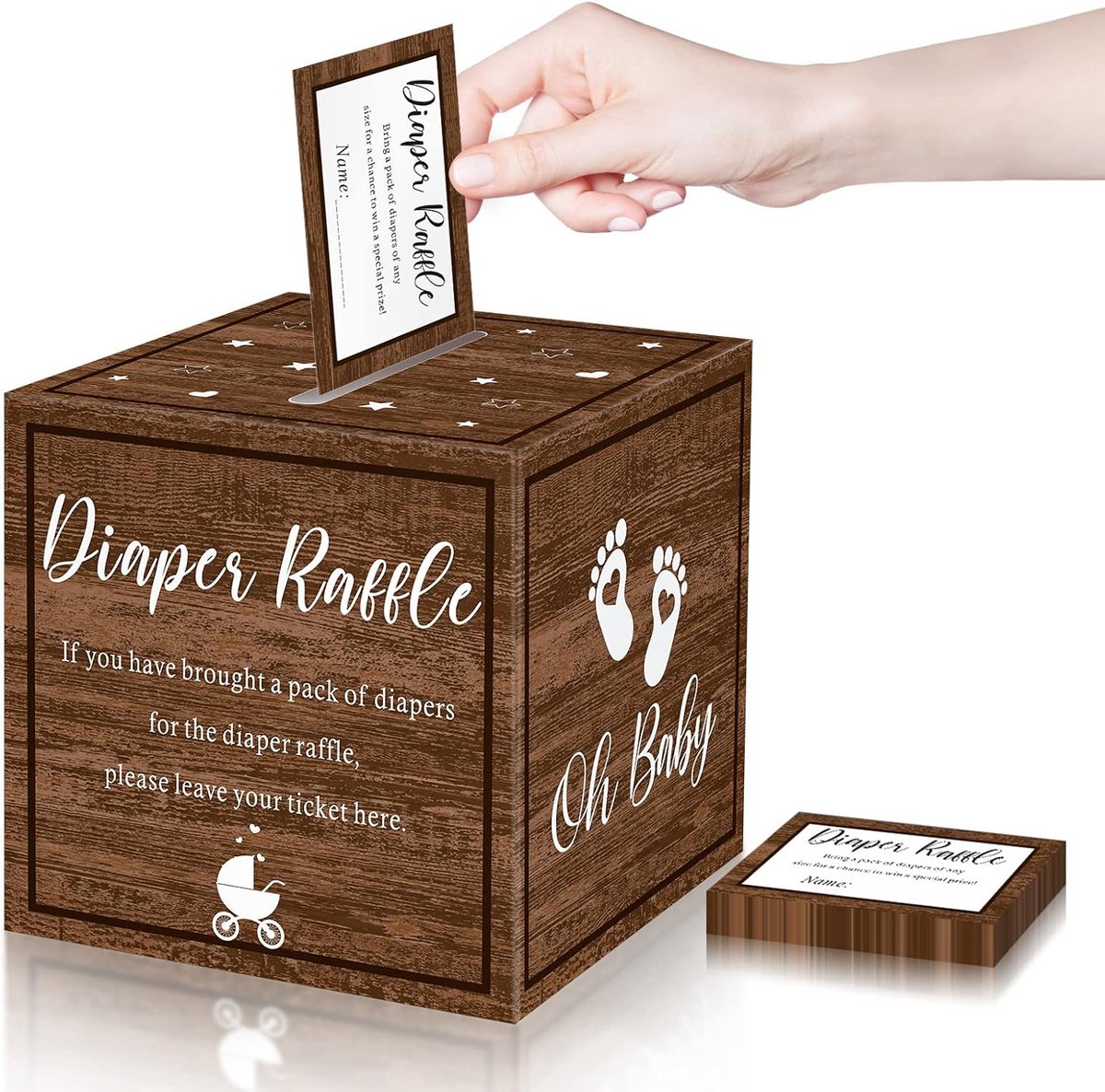 50x Luier Loterij Tickets met Inzamelbox voor Babyshower Spel en Decoratie