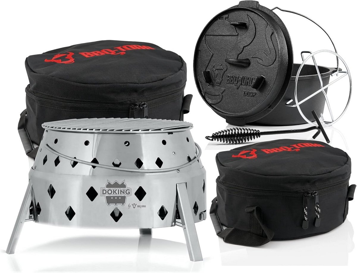 Gietijzeren Dutch Oven Set met 3-in-1 Campfire Grill en Accessoires