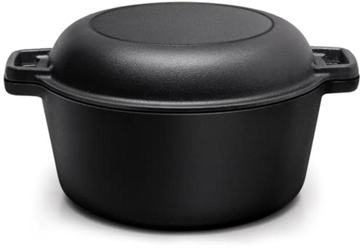 Gietijzeren Nederlandse Oven met Deksel - 4,5L, 26cm - 2-in-1 Kookpan en Koekenpan