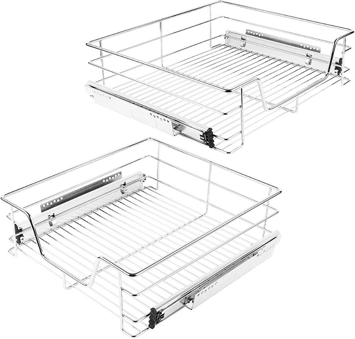 2x Telescopische Keukenlade Uittrekmand 60cm - Verchroomd Staal - 20KG Draagvermogen
