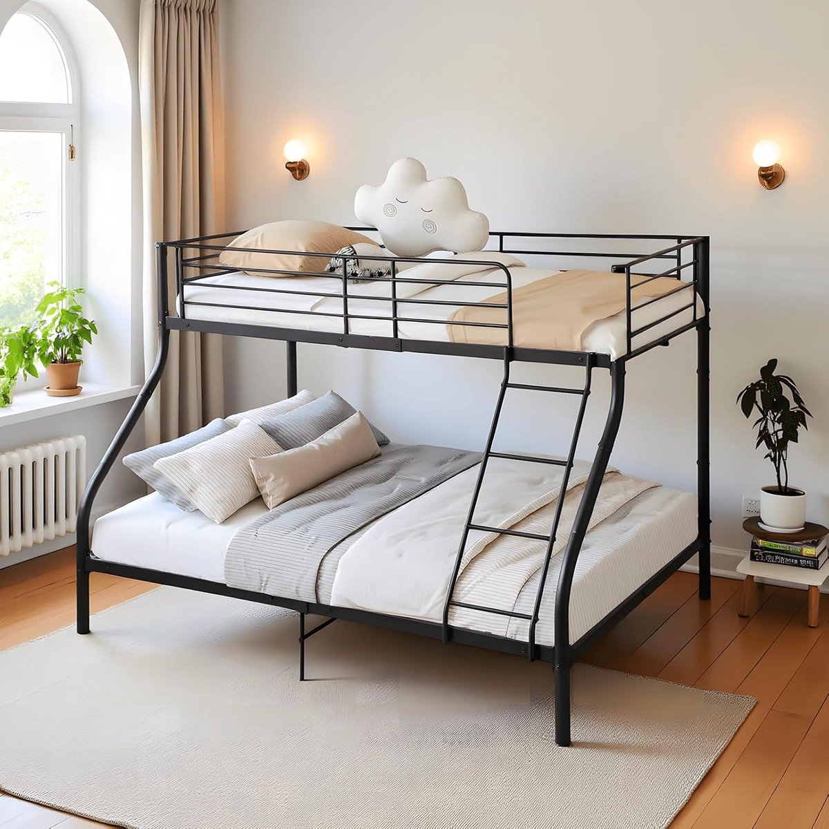Stapelbed Metaal 140x200cm en 90x200cm Zwart - Hoogslaper met Lattenbodem