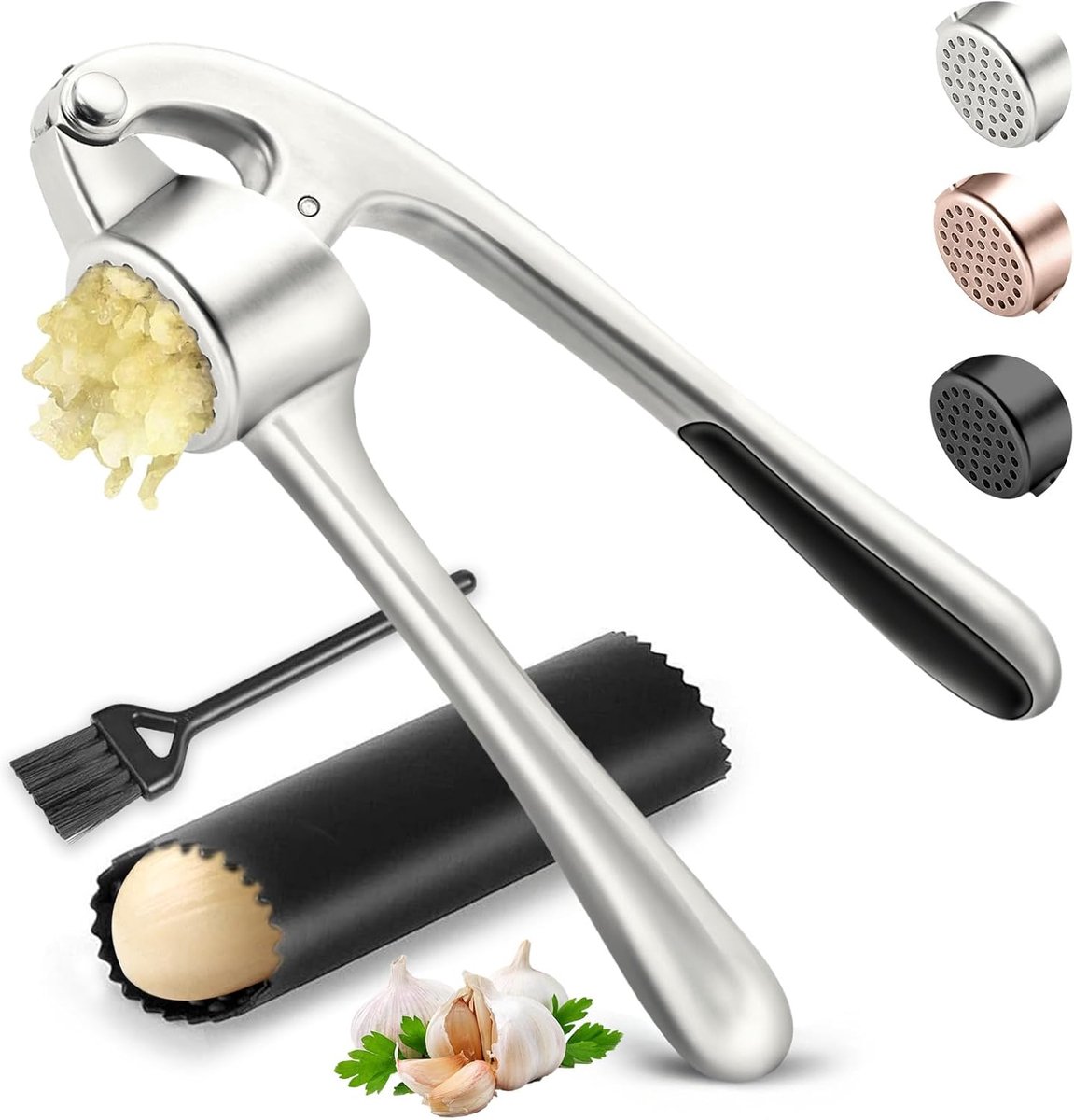 Vitdipy - RVS Knoflookpers - 2 in 1 Knoflookpeller – Sterke Gemberpers - voor Keuken & BBQ