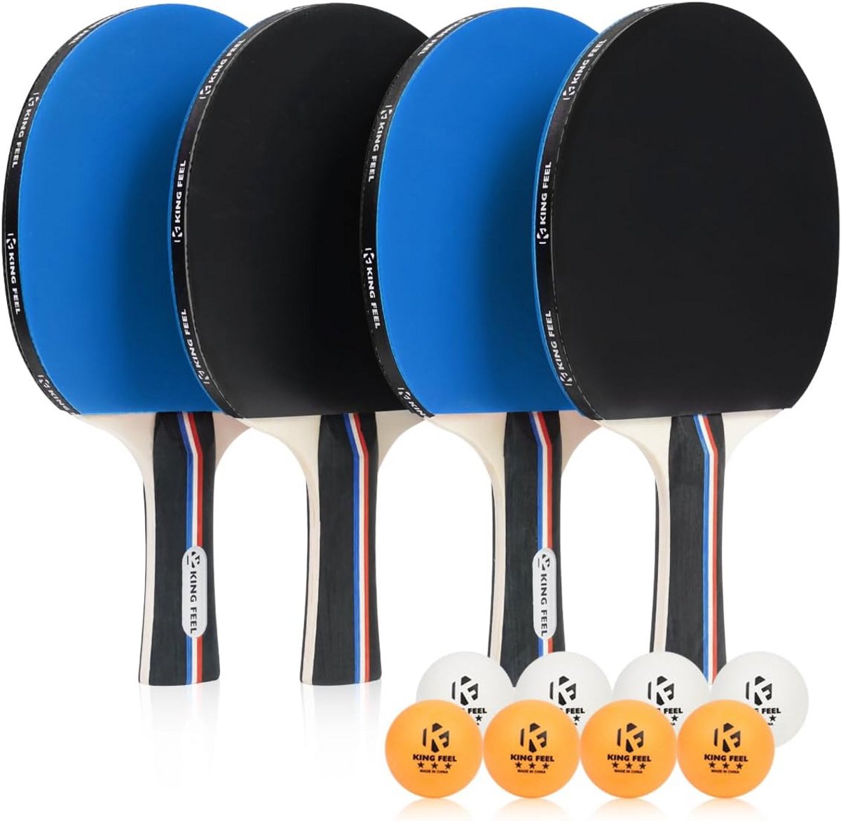 Tafeltennisset met 4 Rackets en 8 Ballen - Premium Pingpongrackets voor Binnen en Buiten