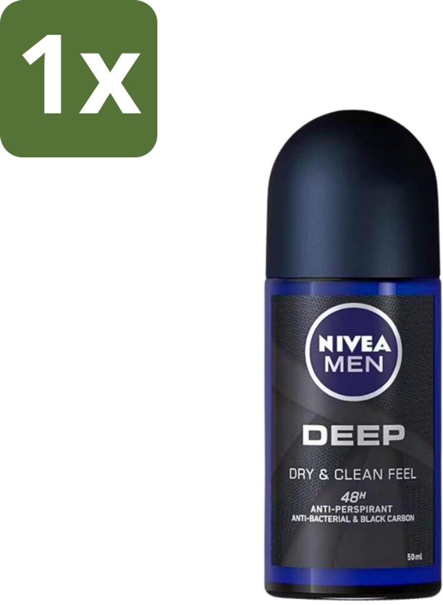 1 x Nivea - Deo Roll-On - Men - Deep - 48 Uur Lang Werkend - 50 ml - NIVEA MEN Deep Deodorant Roller - 48 Uur Bescherming - Actieve Kool - Anti-transpirant - Mannelijke Geur