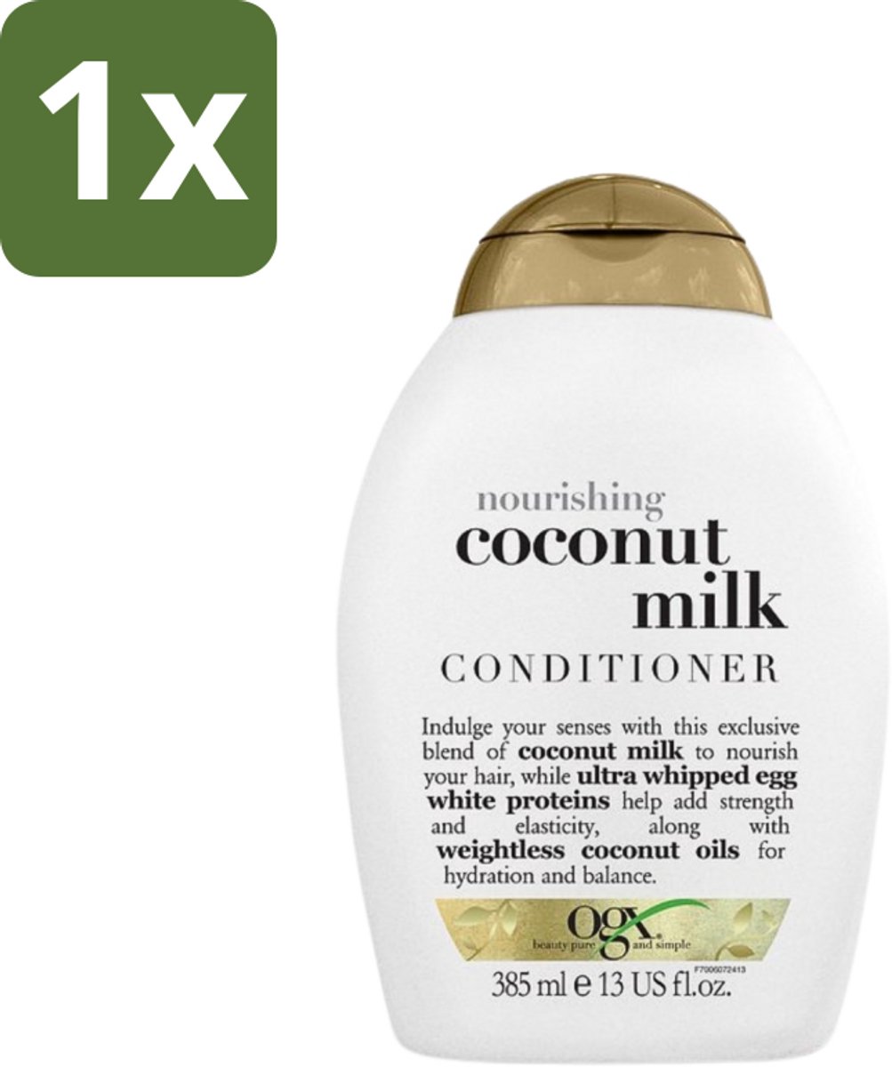 1 x OGX - Coconut Milk - Conditioner - Voedend - Herstel & Glans - 385 ml - Kokosmelk Conditioner - Voedend Haar - Herstel Haar - Glans Haar - Droog Haar