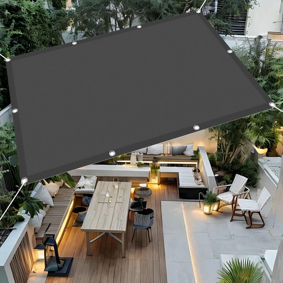 Zonneschermzeil Rechthoekig - Schaduwzeil Waterbestendig - Terras Beschermen - Blokkeert 98% UV - 400 x 400 cm - Donkergrijs