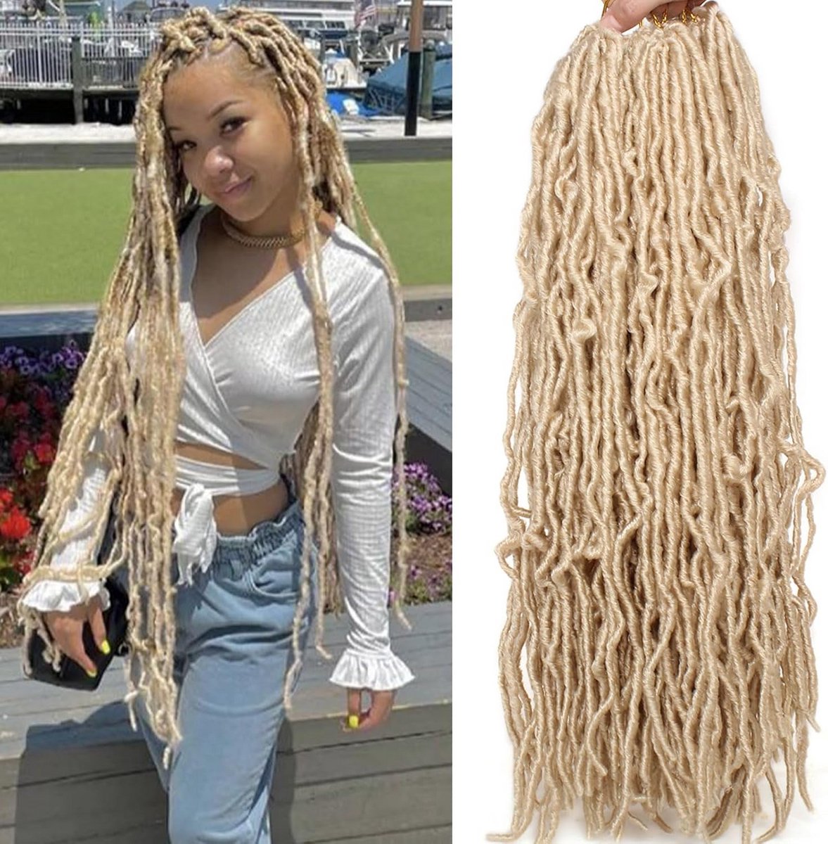 24 Inch Blonde Pre-Looped Crochet Hair Extensions Lang Blonde Valse Dreadlocks