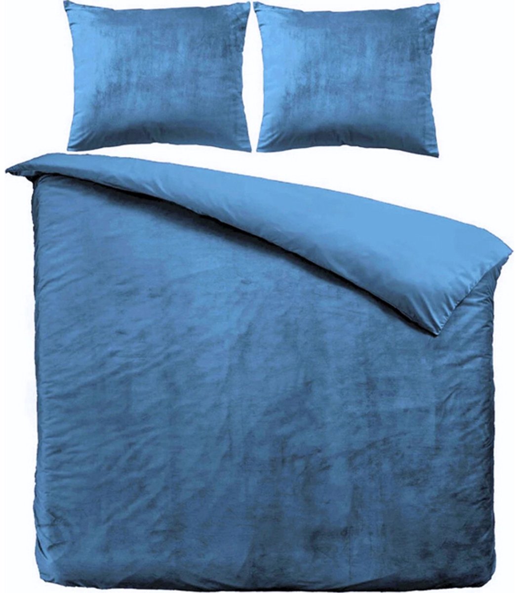 Zavelo Dekbedovertrek Velvet Comfort Petrol Blauw-Lits-jumeaux (240 x 200/220 cm)