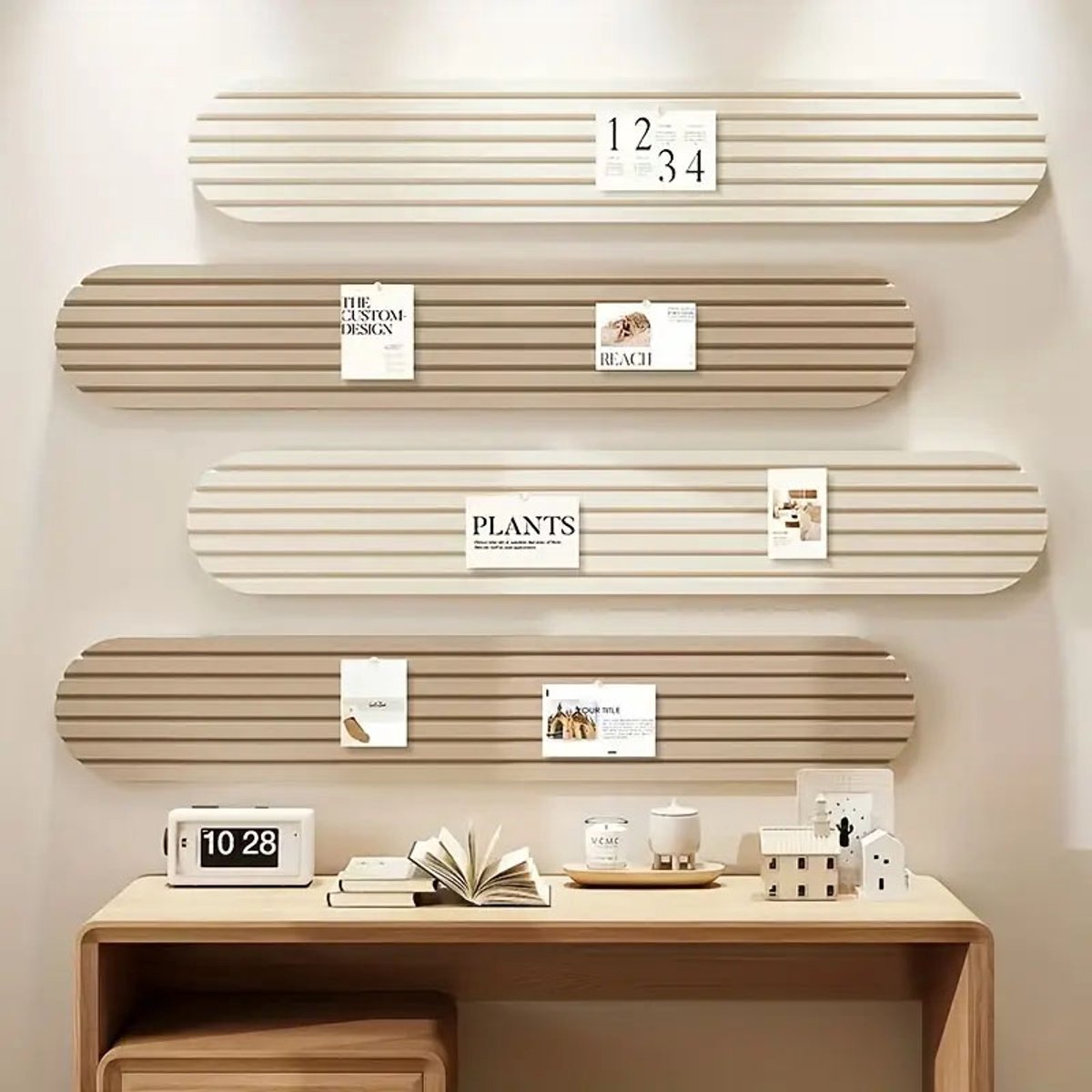 4 Stuks Vilten Decoratie Prikbord - Muurstickers - Zelfklevend Prikbord - Memobord Voor Thuis, Kantoor en Klaslokaaldecoratie (Camel & Beige, 20x60 cm)