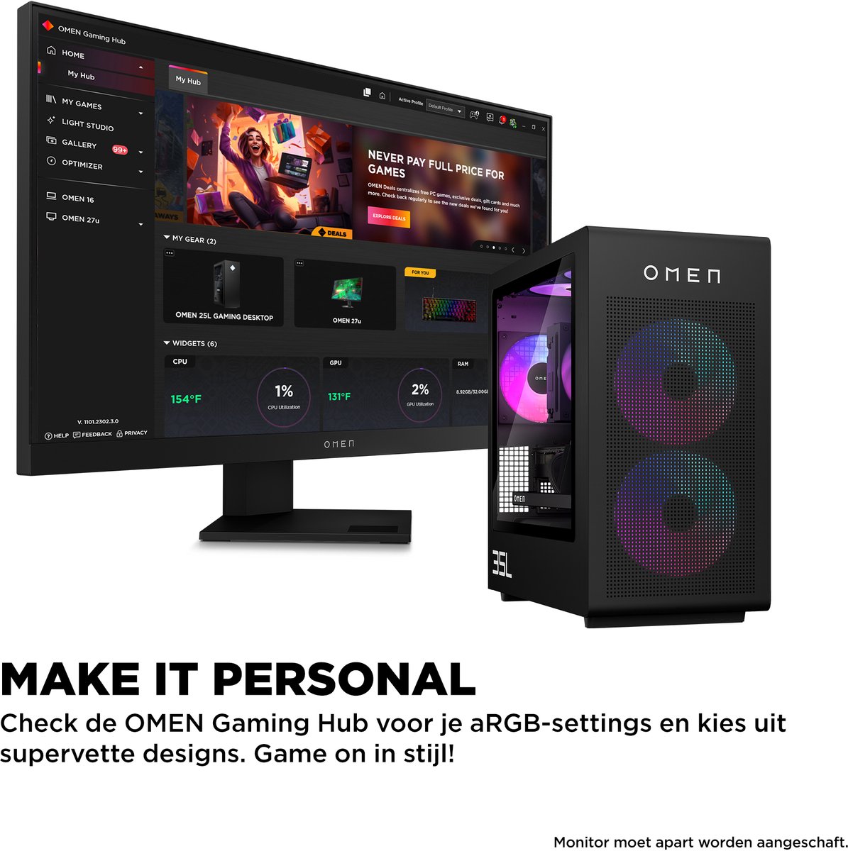 HP OMEN 35L GT16-1774nd - Gaming PC - AMD Ryzen™ 7 7800X3D - 32 GB DDR5-SDRAM - NVIDIA GeForce RTX 5070 Ti - Windows 11 Home thumbnail 3