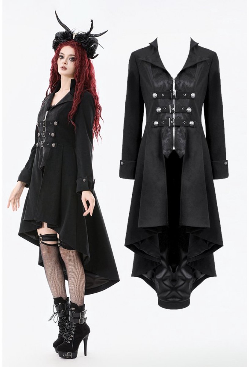 Dark in Love - Gothic PU Leather Trenchcoat jas - M - Zwart