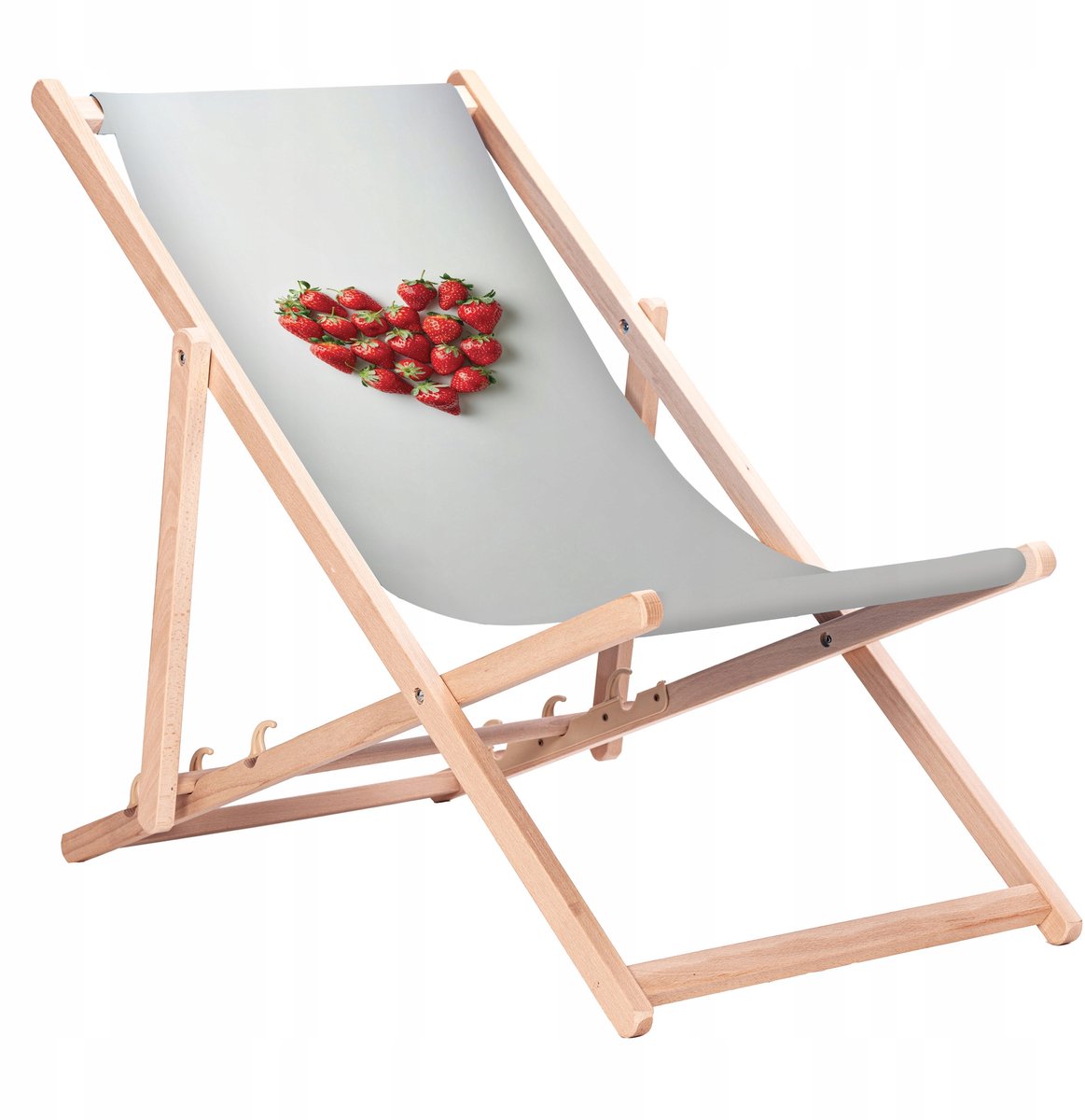 Houten loungestoel met aardbeienprint - 3 staanders, draagvermogen 110 kg