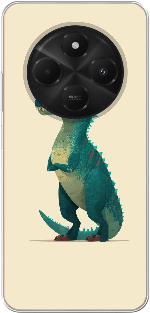 Telefoonhoesje Geschikt voor Xiaomi Geschikt voor Poco C75 (5G) hoesje - Dinosaurus - Turquoise - Stekels - Siliconen Telefoonhoesje Telefoonhoesje
