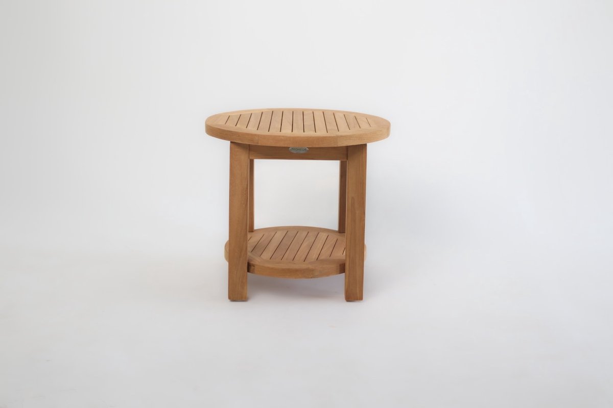 Teakea - Tuin Salontafel Teakhout Ø50 cm - Met Onderblad - Ronde Bijzettafel voor Buiten
