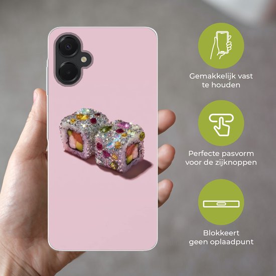 Telefoonhoesje Geschikt voor Samsung Galaxy A06 5G hoesje - Sushi - Rolletjes - Steentjes - Kleurrijk - Siliconen Telefoonhoesje Telefoonhoesje
