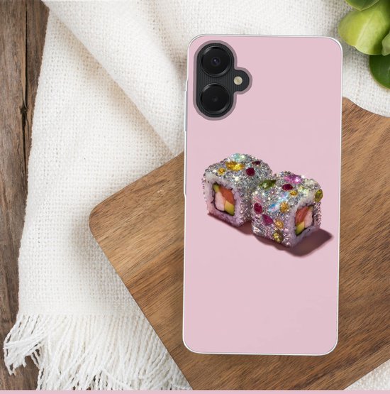 Telefoonhoesje Geschikt voor Samsung Galaxy A06 5G hoesje - Sushi - Rolletjes - Steentjes - Kleurrijk - Siliconen Telefoonhoesje Telefoonhoesje