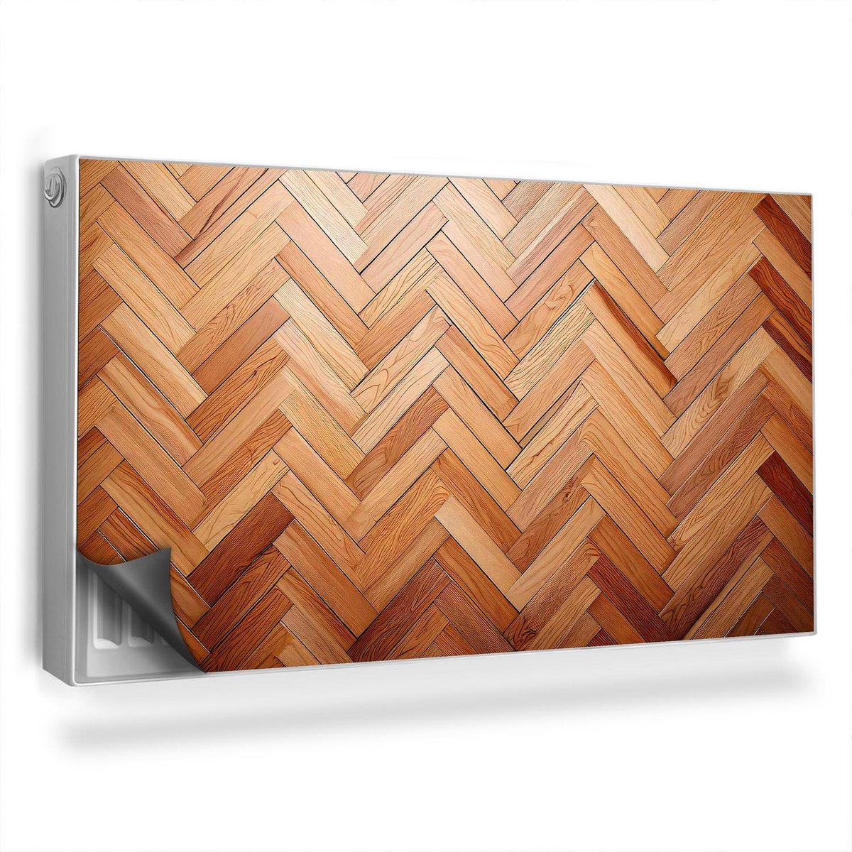 Wallfluent Magnetische Radiatorfolie - Radiator Afdekking Zonder Lijm - 110x60 cm - Visgraatmotief Gemaakt Van Lichte Houten Planken - Radiatorbekleding Max Temperatuur 60 Graden - Bruin Rieten Magnetische Radiatormat