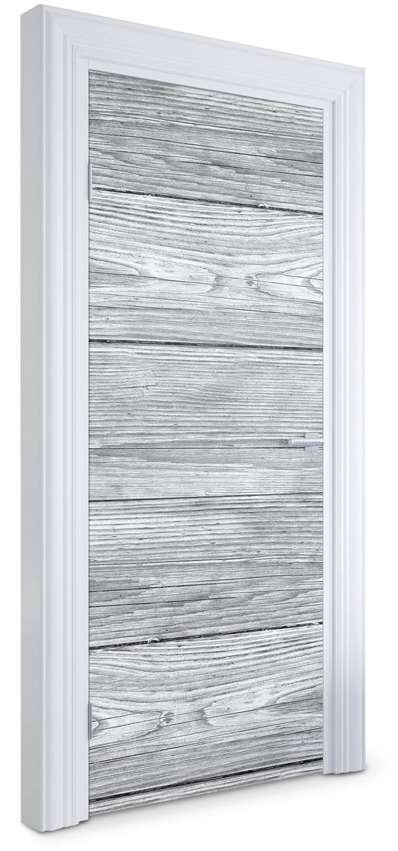 Wallfluent Deursticker - Houten vloer Deurbehang - 85 x 205 cm - Grijs Deurposter - Moderne Deur Sticker - Imitatietextuur Deur Sticker - Deursticker voor de Woonkamer - Deurbehang Sticker