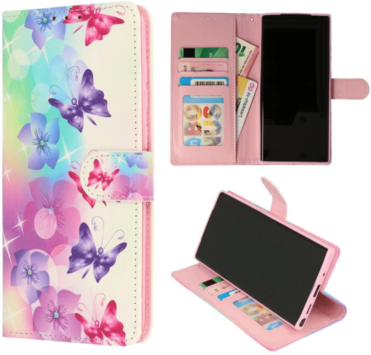 Cityhoesje - Bookcase – Geschikt voor – Samsung S24 FE – Bloemen Vlinder