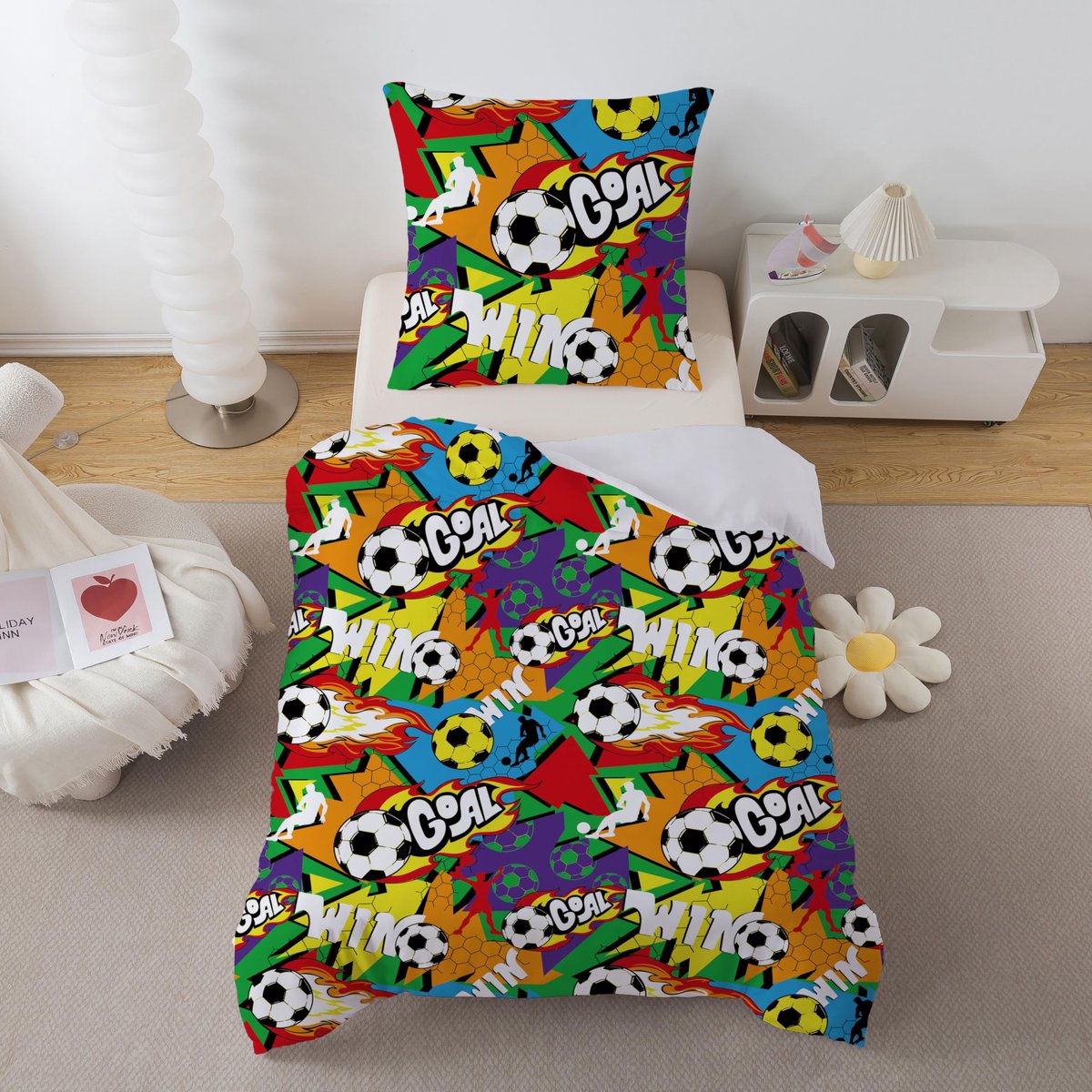 Unyqoos Voetbalthema Kinderbeddengoed Set met Zachte Microvezel en Ritssluiting