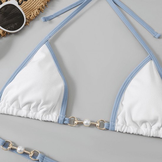 String Badpak Dames triangel halter bikiniset, hoog uitgesneden string badpak ...